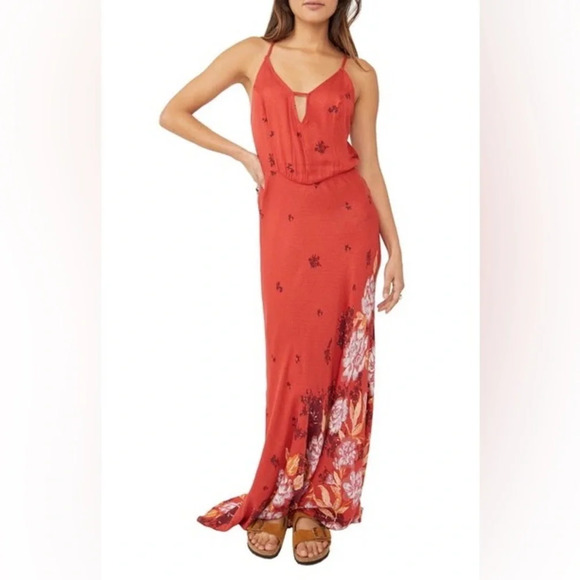 NWT Free People Get to You Floral Maxi Sundress Scarlet Red XS - Picture 3 of 12